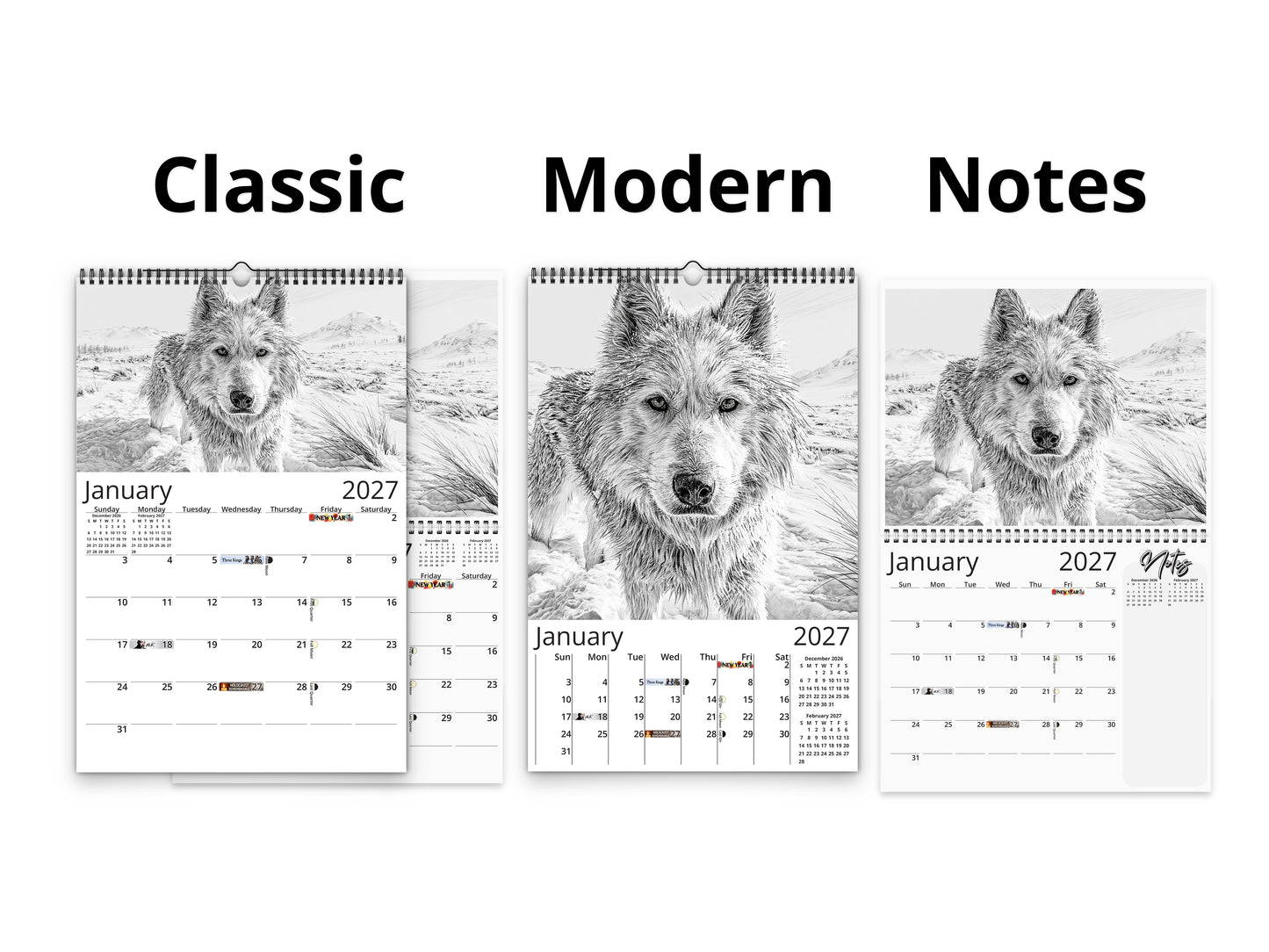 2027 Dog Lover Sketches Wall Calendar by Kaleidoscope Artisan – Faithful Companions with Holidays