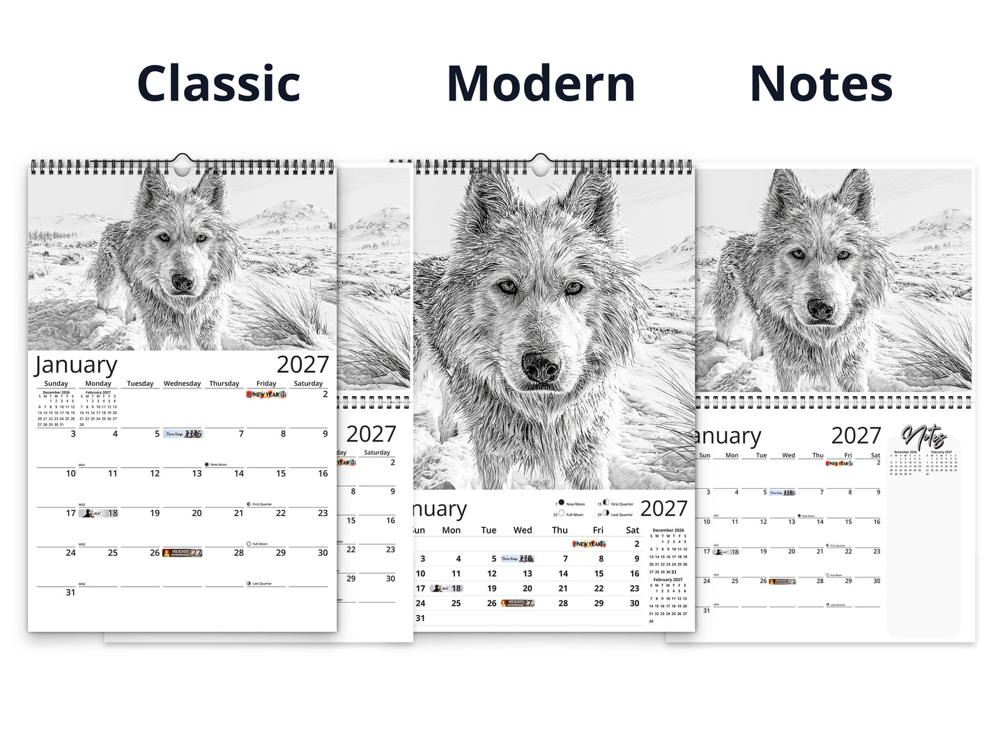 Dog Lover Sketches 2027 wall calendar calendar layout comparison