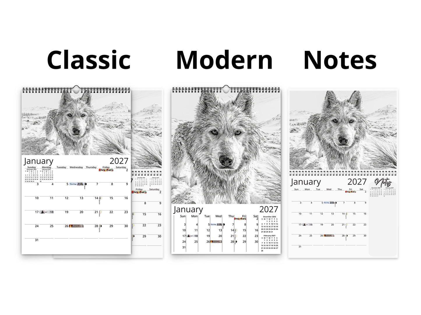Dog Lover Sketches 2027 wall calendar calendar layout comparison