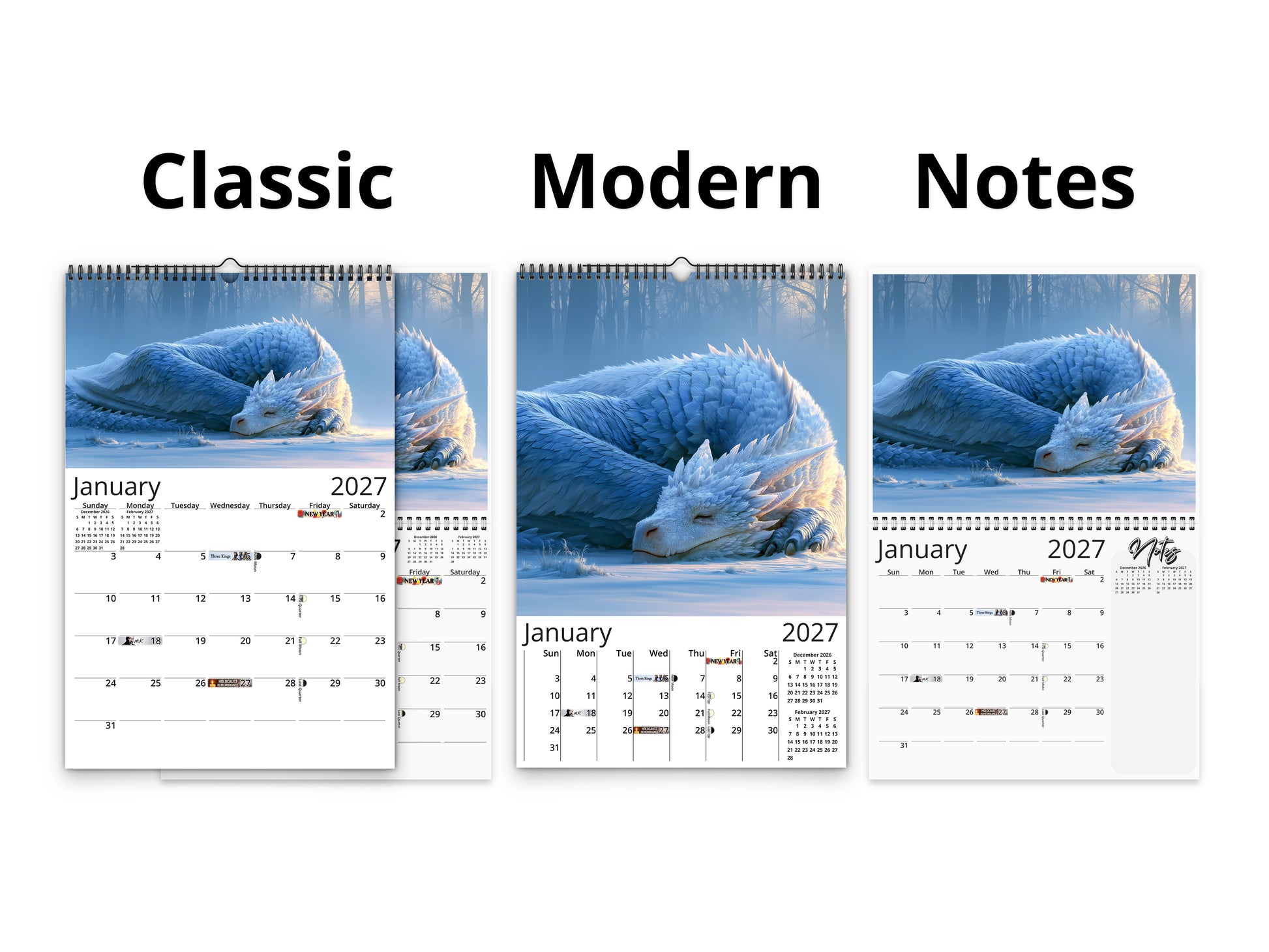 Dragon 2027 wall calendar calendar layout comparison