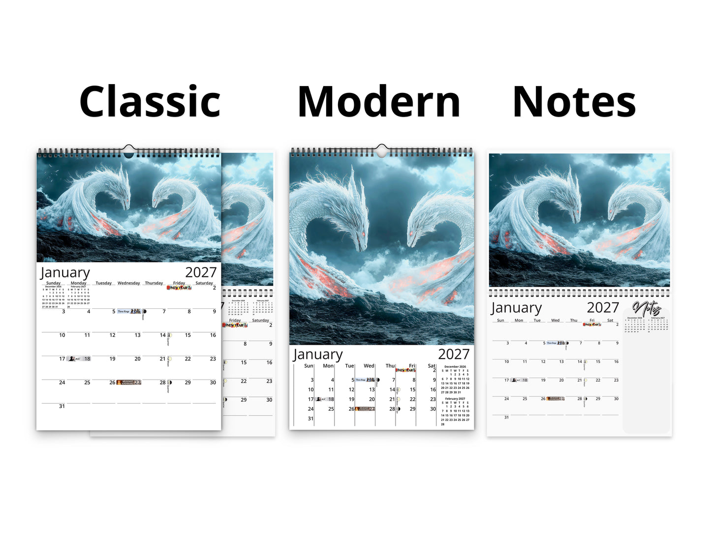 Dragon Light 2027 wall calendar calendar layout comparison