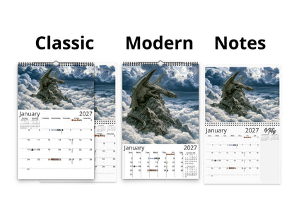 2027 Dragon’s Reign Wall Calendar by Kaleidoscope Artisan – Ancient Fire with Holidays
