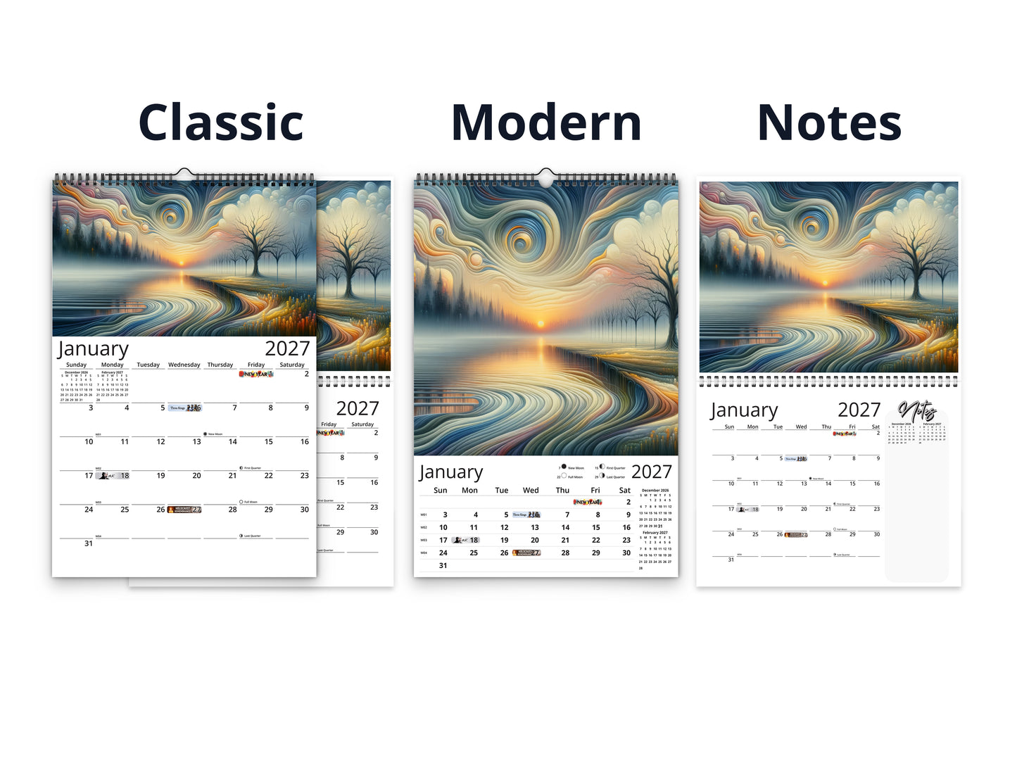 Edge of Eternity 2027 wall calendar calendar layout comparison