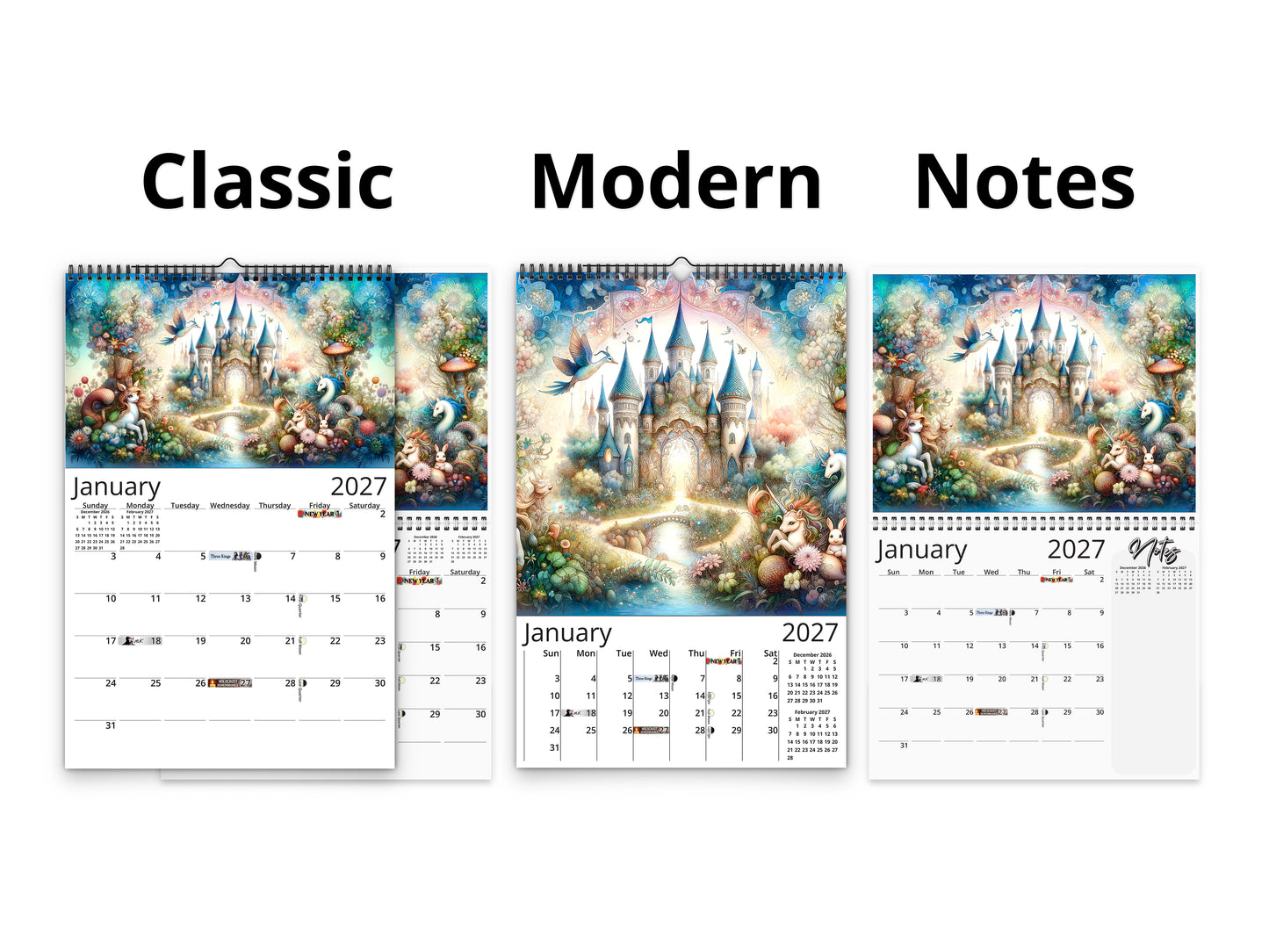 Enchanted 2027 wall calendar calendar layout comparison