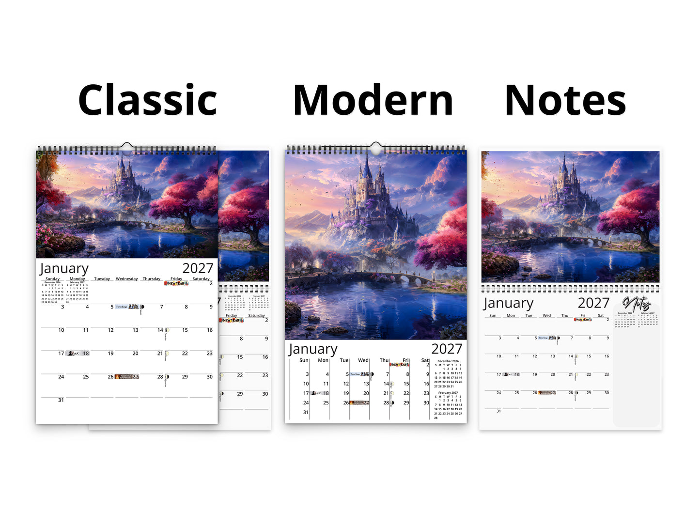 Enchanted Realms 2027 wall calendar calendar layout comparison