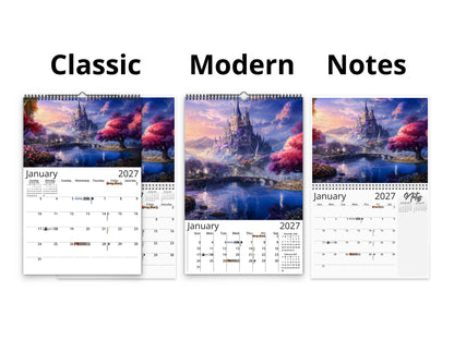 Enchanted Realms 2027 wall calendar calendar layout comparison