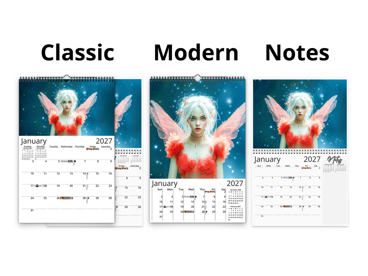 Fairy Dream 2027 wall calendar calendar layout comparison