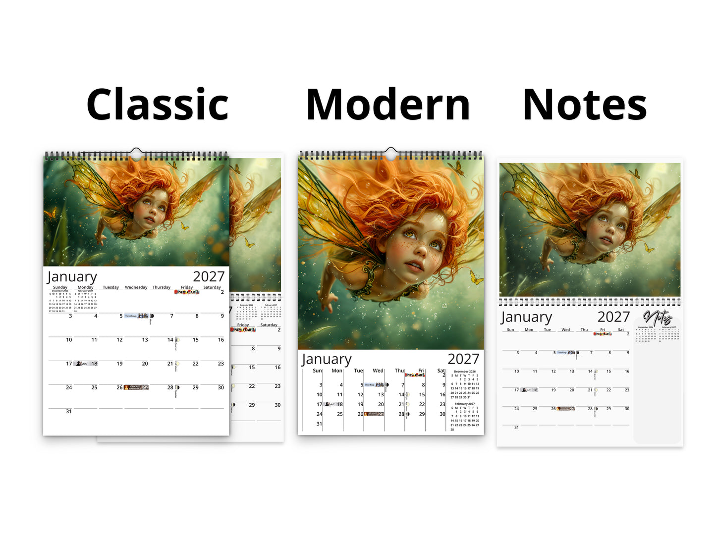 2027 Fairy Princess Wall Calendar by Kaleidoscope Artisan – Charming Fantasy with Holidays