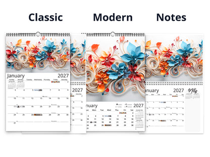 Floral Grace 2027 wall calendar calendar layout comparison