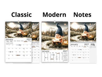 Gnome Book Club 2027 wall calendar calendar layout comparison