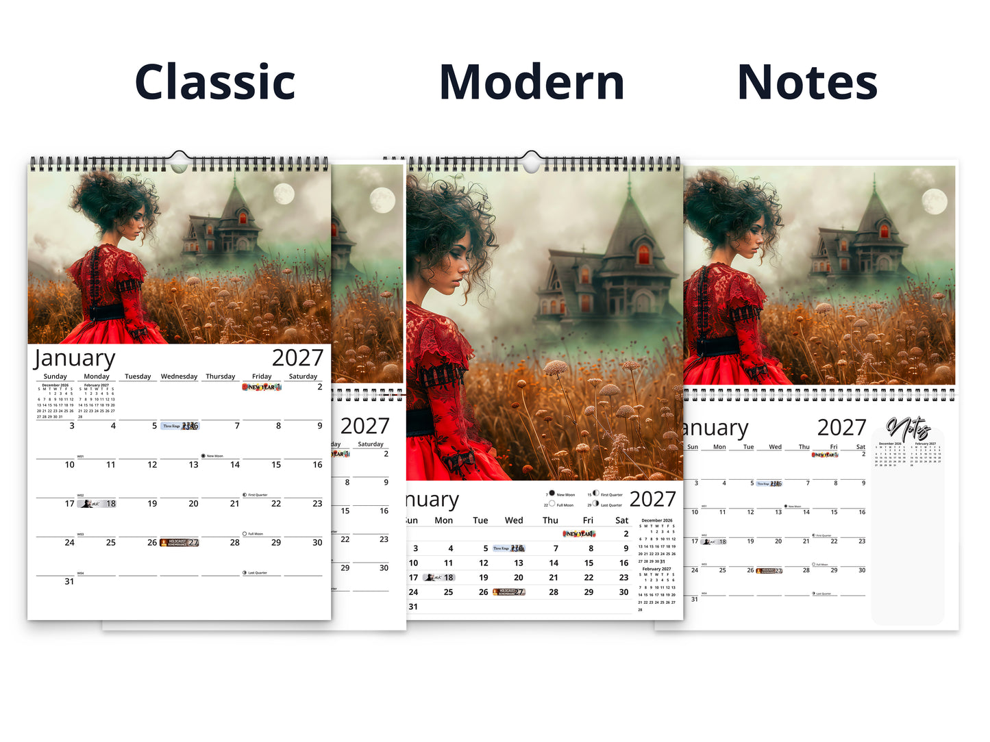 Gothic Dream 2027 wall calendar calendar layout comparison
