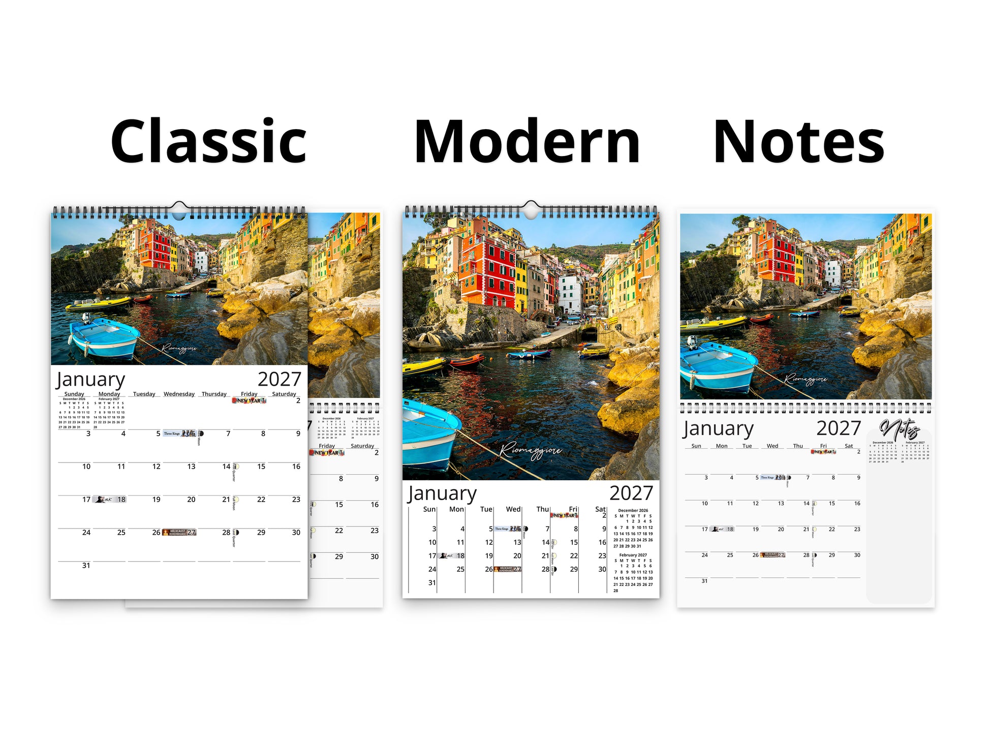 Italy Vistas Photography 2027 wall calendar calendar layout comparison