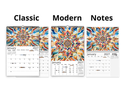 Kaleidoscopic Art 2027 wall calendar calendar layout comparison