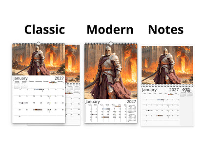 2027 Knight’s Oath Wall Calendar by Kaleidoscope Artisan – Heroic Valor with Holidays