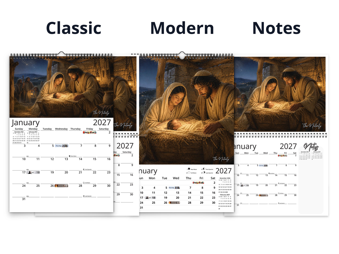 Life of Jesus 2027 wall calendar calendar layout comparison