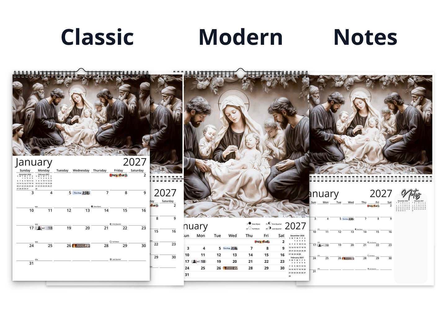 Light of Jesus 2027 wall calendar calendar layout comparison
