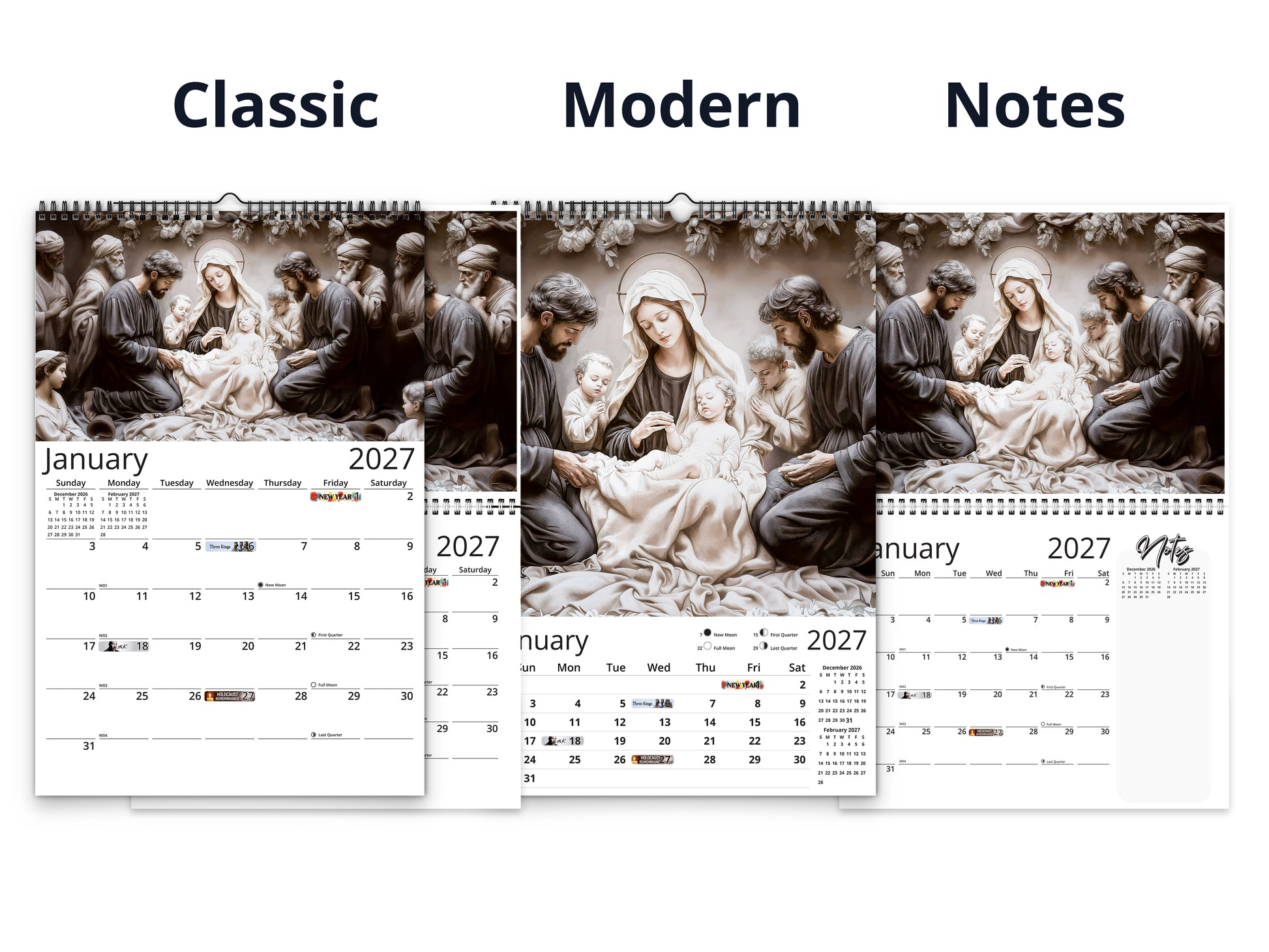 Light of Jesus 2027 wall calendar calendar layout comparison