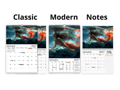 2027 Mermaid Dream Wall Calendar by Kaleidoscope Artisan – Enchanting Underwater Realms with Holidays