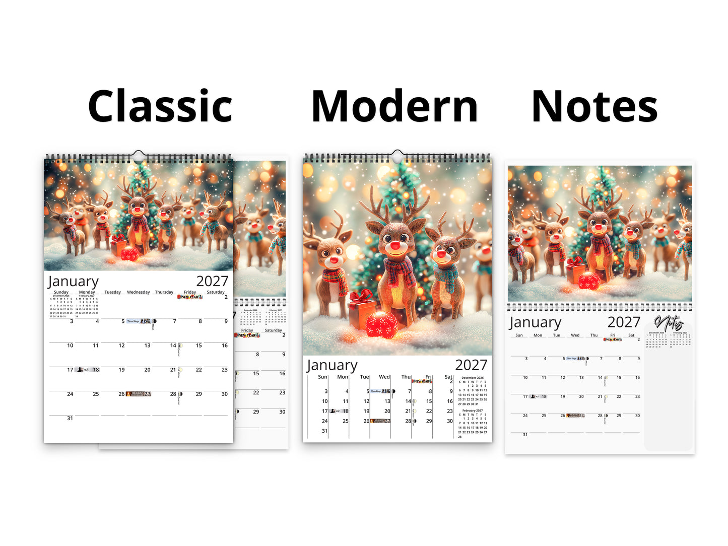 2027 Merriment Wall Calendar by Kaleidoscope Artisan – Whimsical Winter Wonderland with Holidays