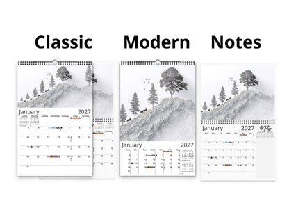 2027 Modern Lines Wall Calendar by Kaleidoscope Artisan – Refined Minimalism with Holidays