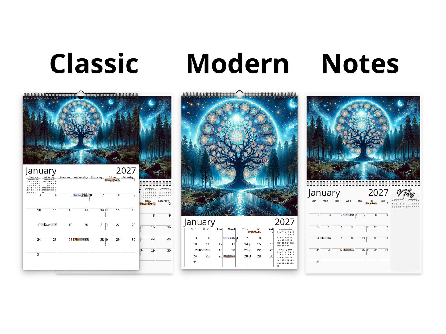 Moonlit Mystique 2027 wall calendar calendar layout comparison