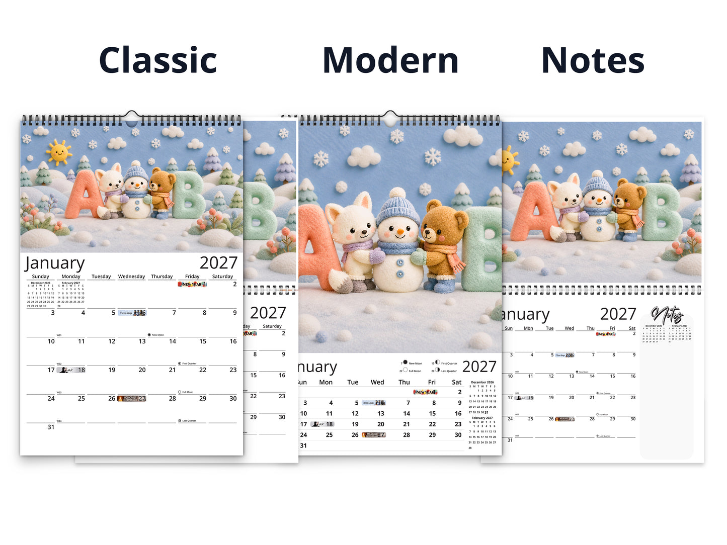 My ABC Adventure by Kaleidoscope Artisan - Playful Learning with Holidays 2027 wall calendar calendar layout comparison