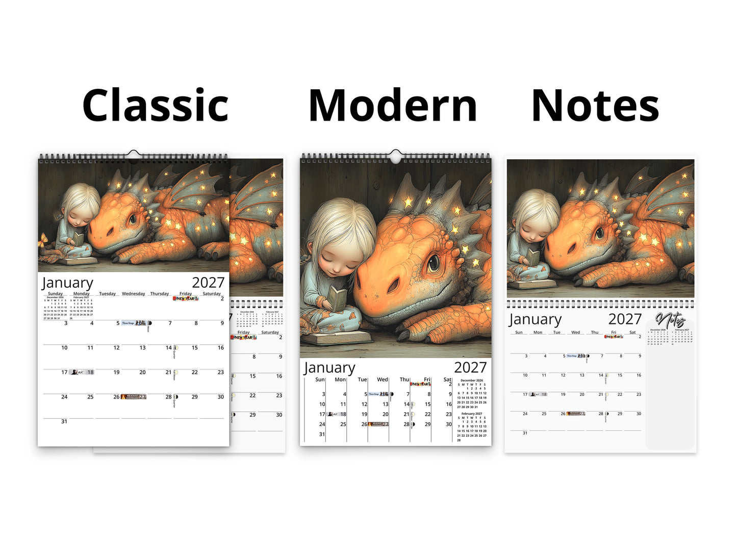 My Little Dragon 2027 wall calendar calendar layout comparison
