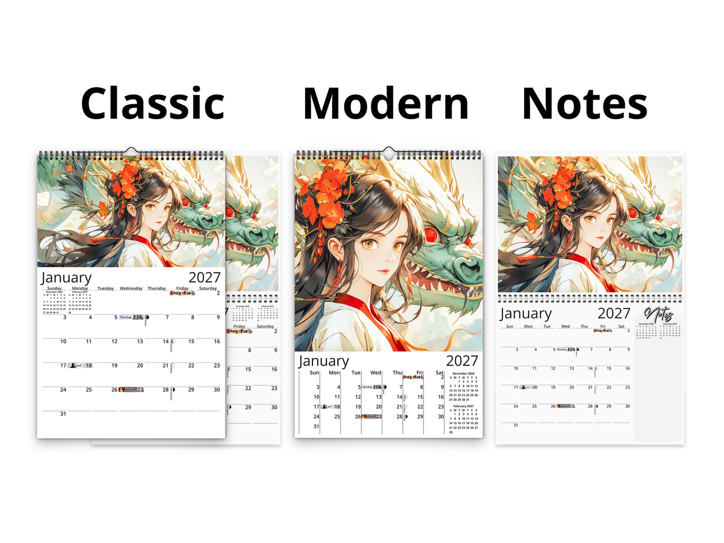 Mystic Skies 2027 wall calendar calendar layout comparison