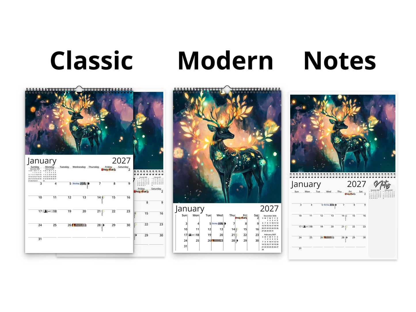 2027 Mystical Twilight Wall Calendar by Kaleidoscope Artisan – Enchanting Dreamscapes with Holidays