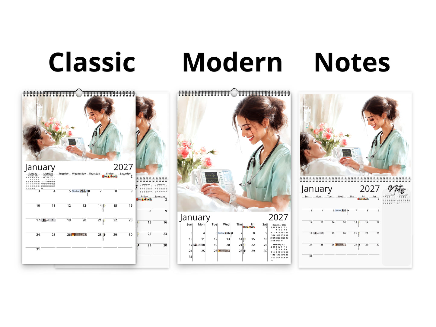 Nurse 2027 wall calendar calendar layout comparison