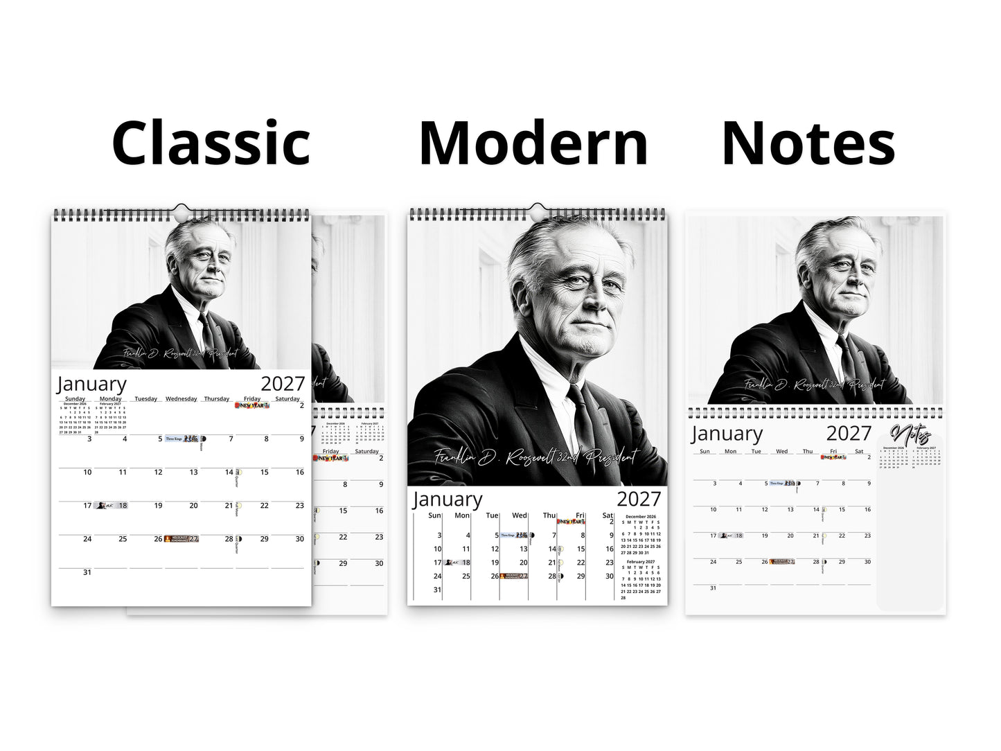 Presidential Legacy I 2027 wall calendar calendar layout comparison