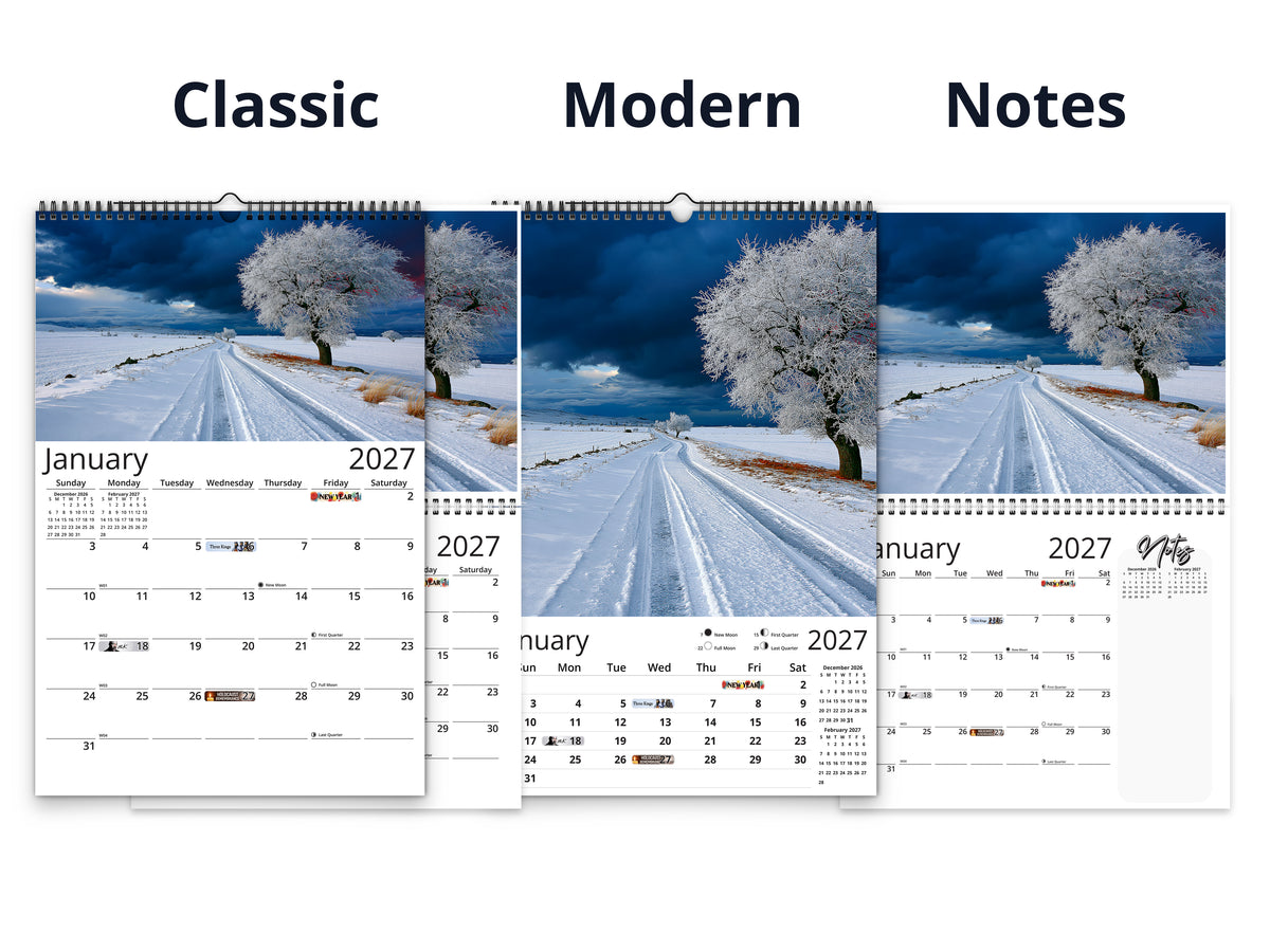 Solitude 2027 wall calendar calendar layout comparison