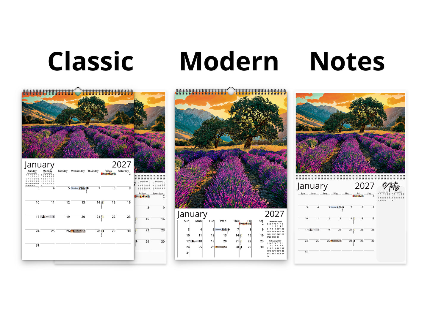 Spring Flowers 2027 wall calendar calendar layout comparison