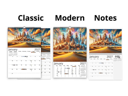 2027 Steampunk Sands Wall Calendar by Kaleidoscope Artisan – Desert Grandeur with Holidays