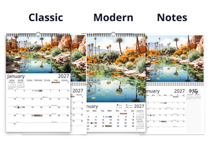Surreal Canyon 2027 wall calendar calendar layout comparison