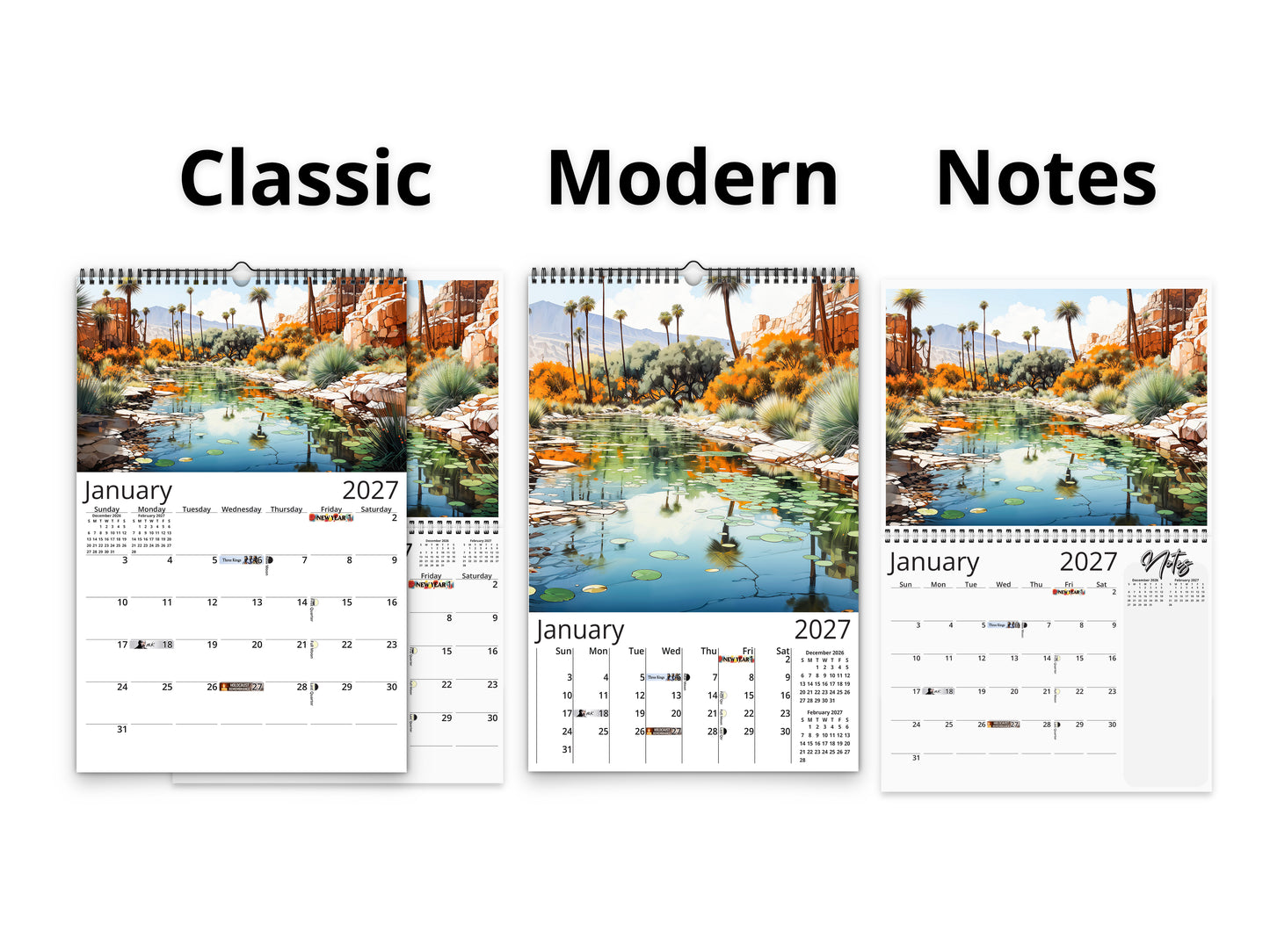 2027 Surreal Canyon Wall Calendar by Kaleidoscope Artisan – Desert Dreams with Holidays