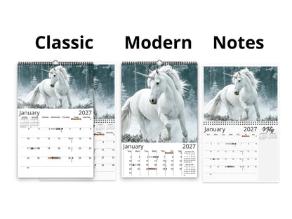 2027 Unicorn Wall Calendar by Kaleidoscope Artisan – Mystical Grace with Holidays
