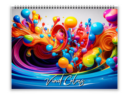 Calendario de pared de colores vivos 2026 de Kaleidoscope Artisan: arte en movimiento con las fiestas