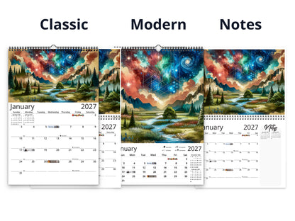 Watercolor Horizons 2027 wall calendar calendar layout comparison