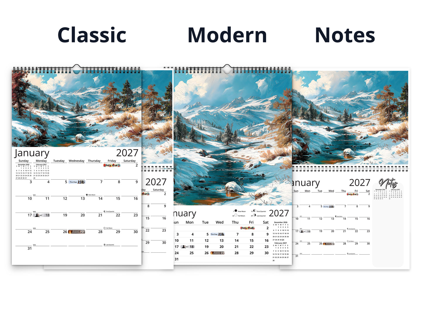 Western Vistas 2027 wall calendar calendar layout comparison