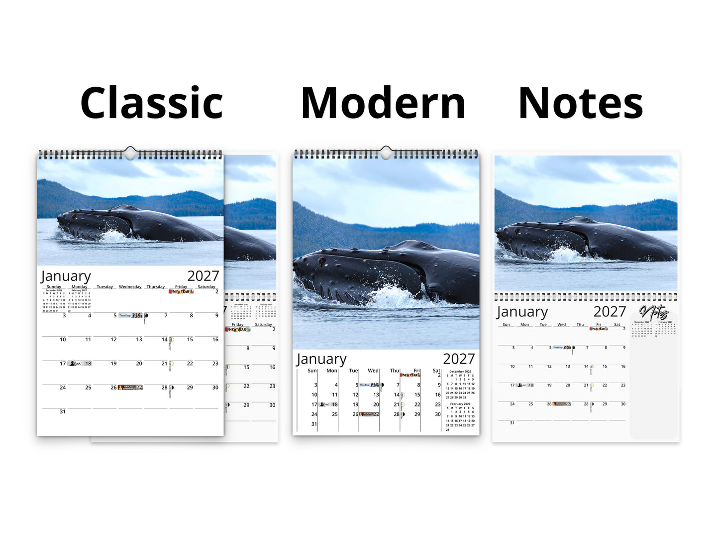 Whales Photography 2027 wall calendar calendar layout comparison