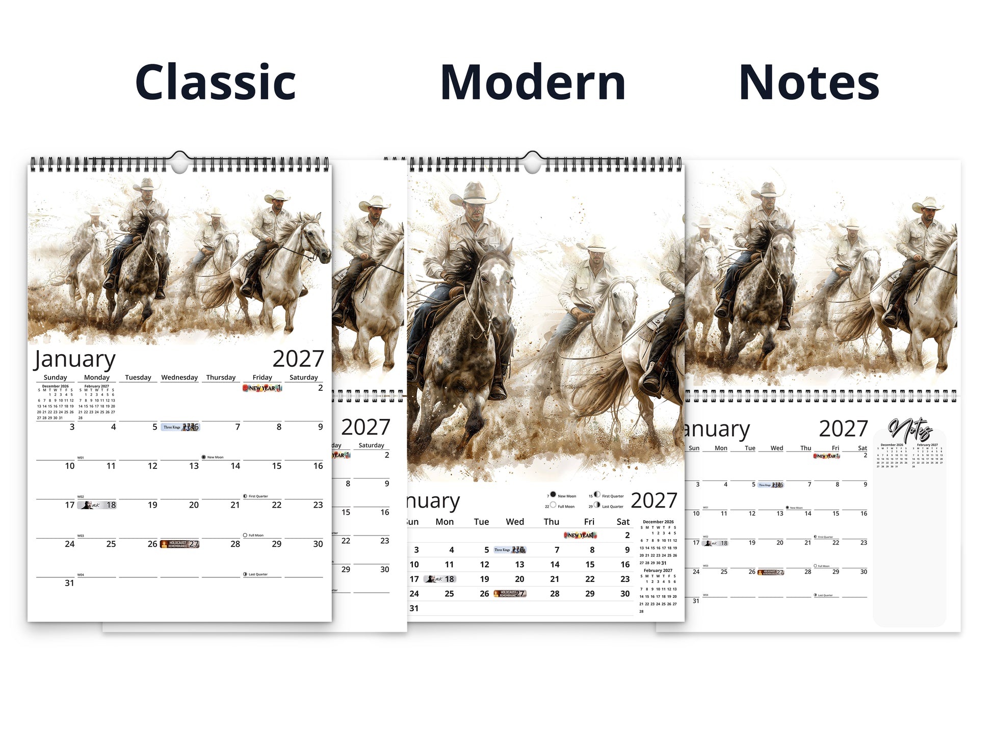 Wild Frontier 2027 wall calendar calendar layout comparison