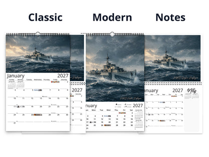 WWII Ships of Valor 2027 wall calendar calendar layout comparison