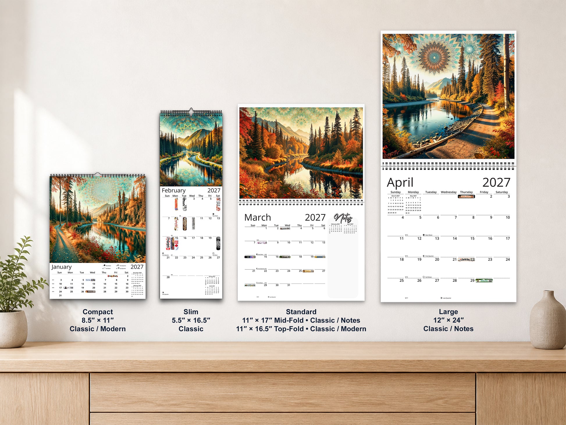 Alaska's Autumn 2027 wall calendar complete size range environment display