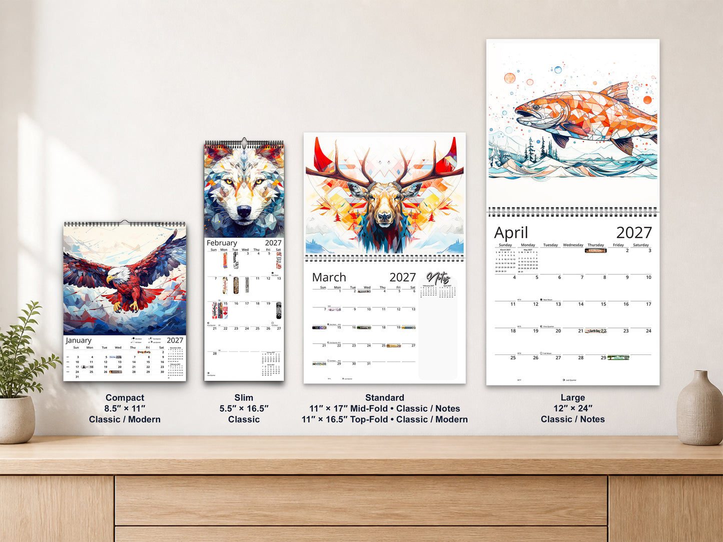 Alaska Wildlife 2027 wall calendar complete size range environment display