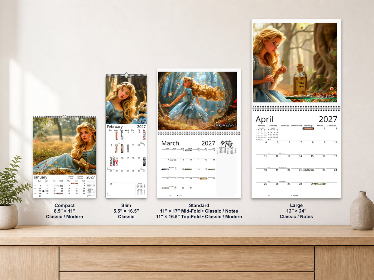 Alice in Wonderland 2027 wall calendar complete size range environment display