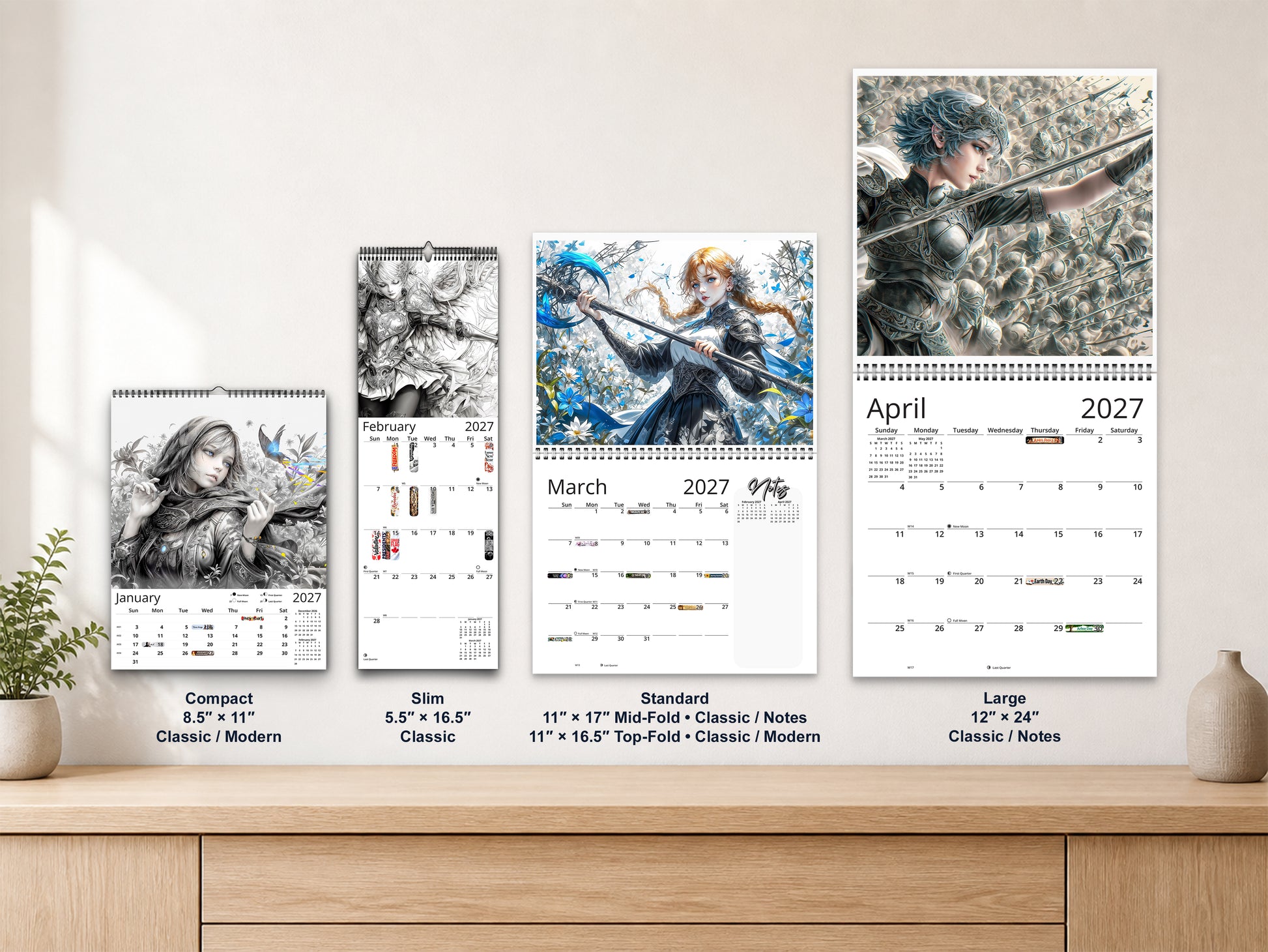 Anime Enchantress 2027 wall calendar complete size range environment display