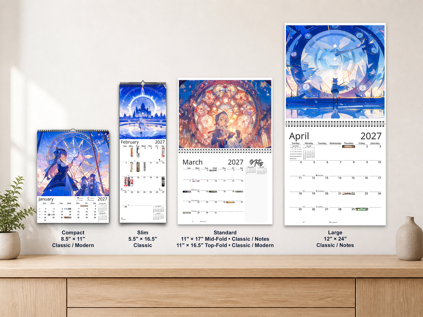 Anime Illuminated Tales 2027 wall calendar complete size range environment display