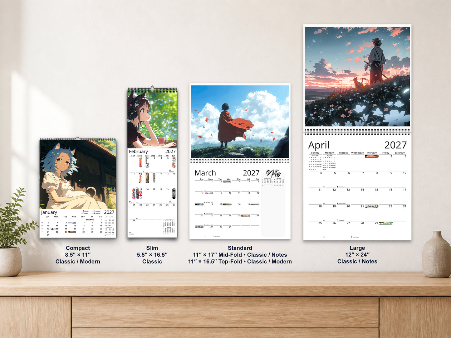 Anime Life 2027 wall calendar complete size range environment display