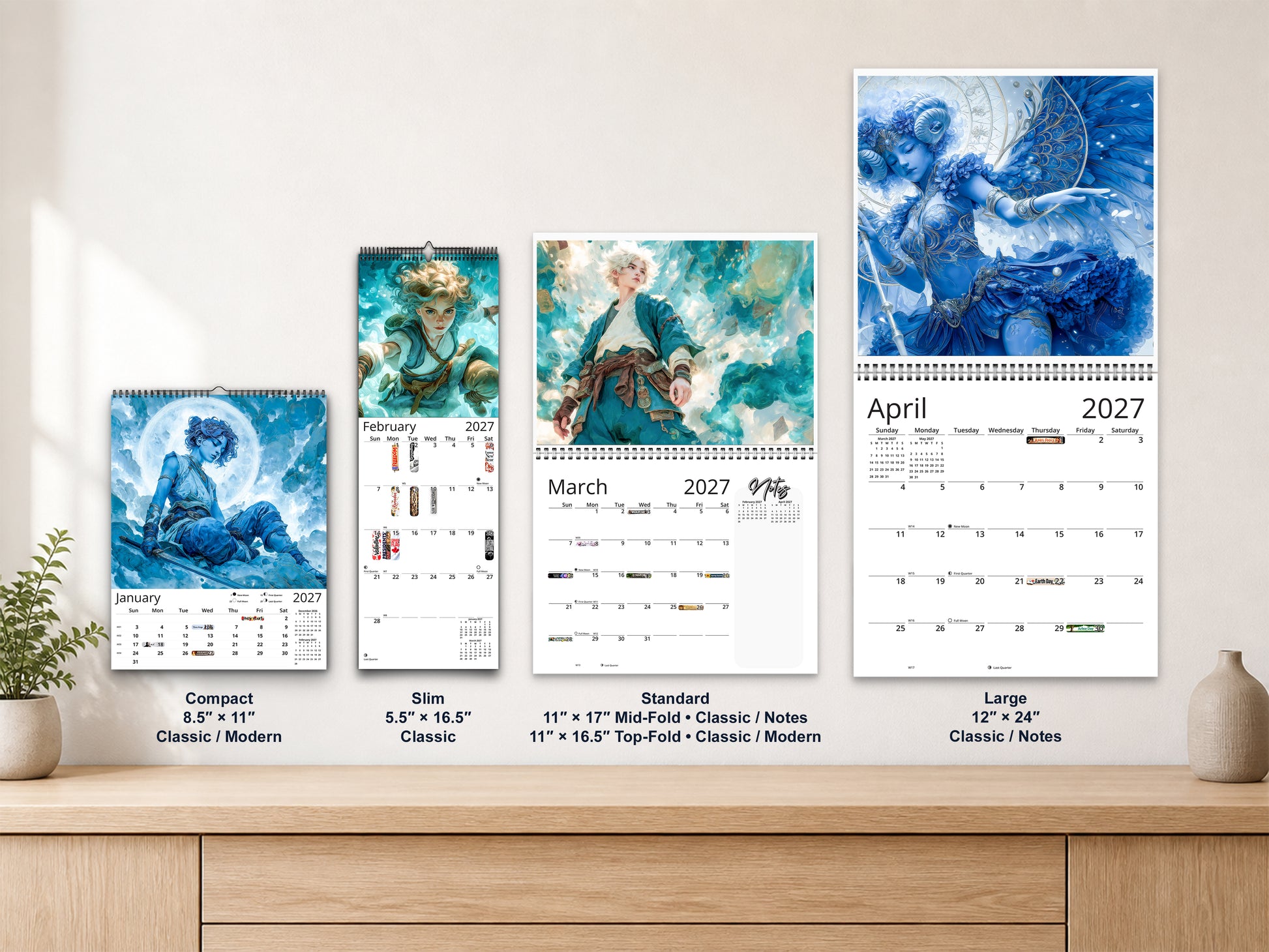 Anime Mystic Radiance 2027 wall calendar complete size range environment display